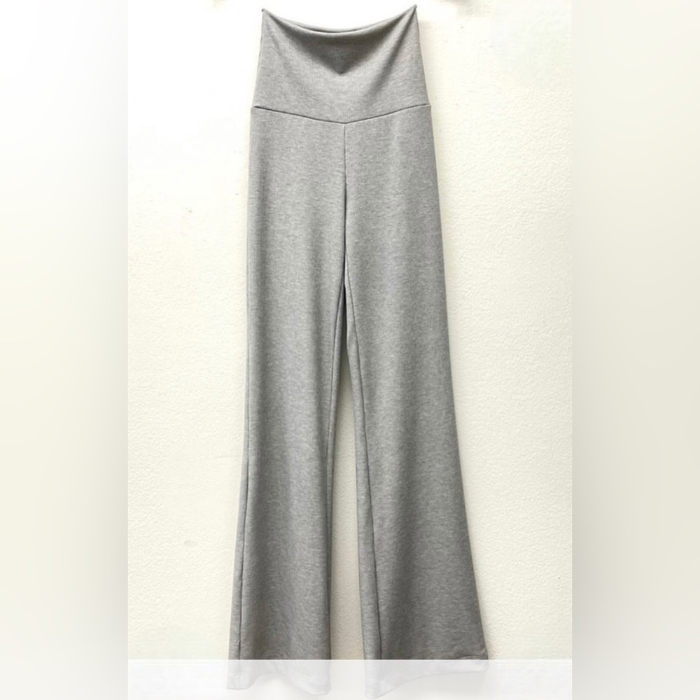 Ribbed Flare Everyday Leggings Pants Heather Gray Rayon High Waisted High Rise